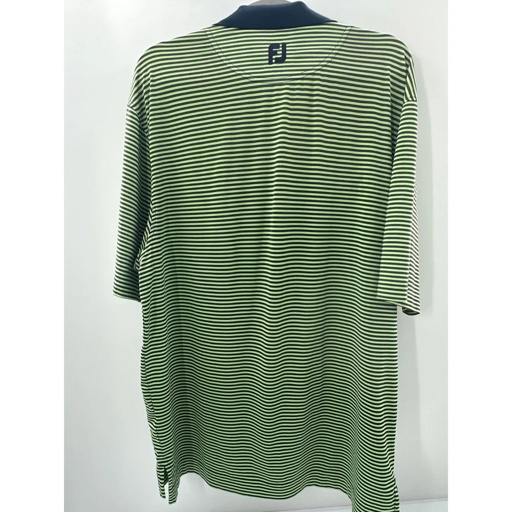 FootJoy Mens Golf Polo Shirt Medium Lime Green Navy Blue Striped Short Sleeve FJ